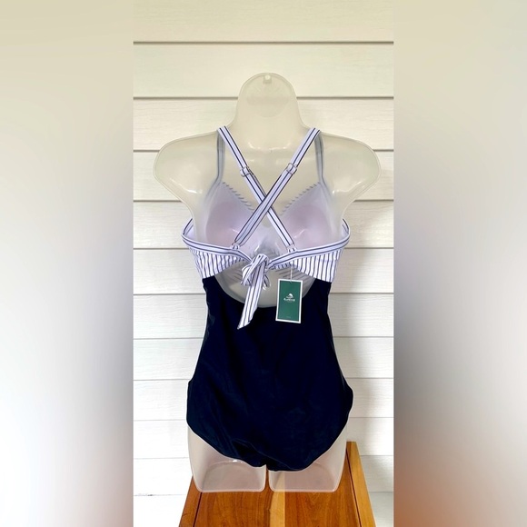 Striped Black and White One-Piece Swimsuit - Picture 2 of 5